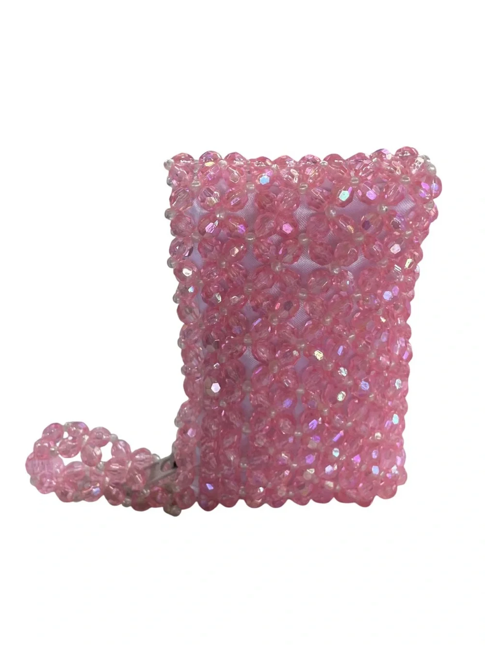 ✨ Gorgeous Handmade Shimmery Pink Crystal Beaded Mini Pouch/ Wristlet ✨